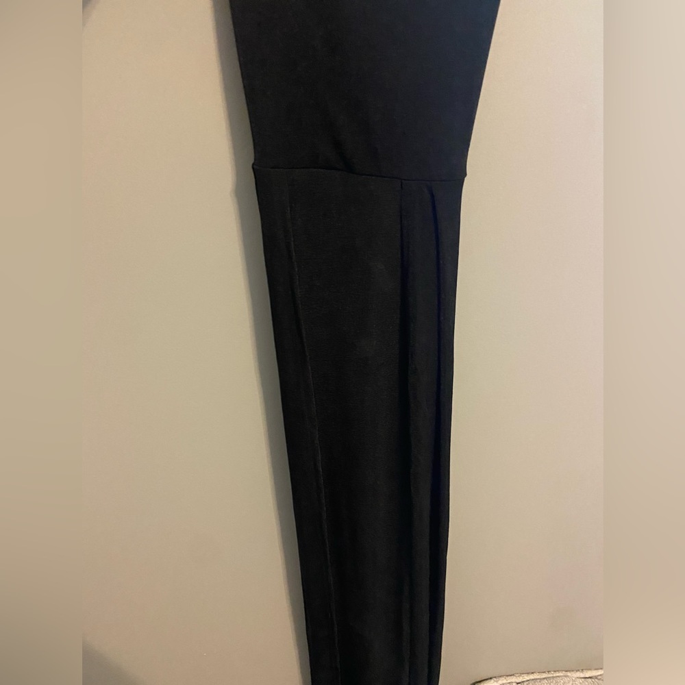 Lucy in the Sky: Long formal one shoulder black dress with a bow back and slit - Picture 3 of 6